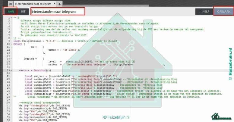 Meterstanden naar Telegram dal en hoog tarief en totaal en gas vanuit Domoticz 5