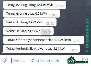 Meterstanden naar Telegram dal en hoog tarief en totaal en gas vanuit Domoticz 7