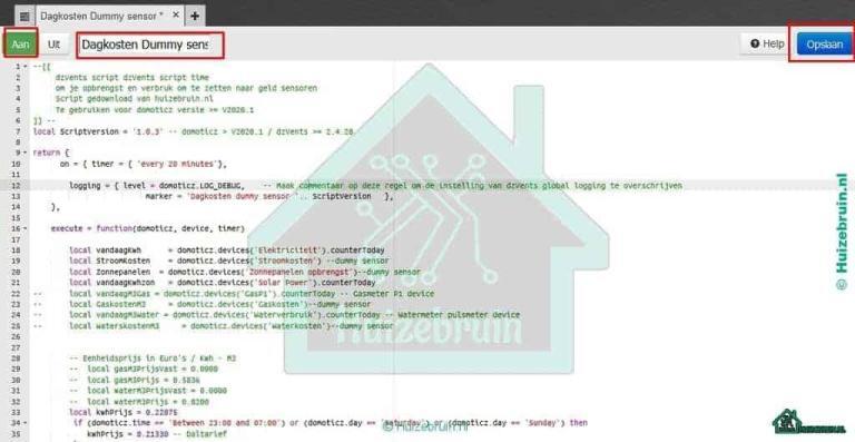 Dag energie kosten met behulp van dummy sensoren 7